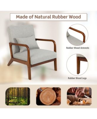 Modern Accent Chair with Rubber Wood Frame and Lumbar Pillow