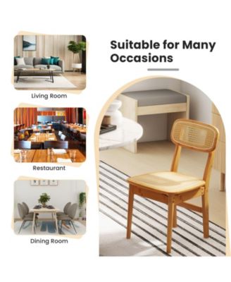 Set of 2 Rattan Dining Chairs with Simulated Rattan Backrest