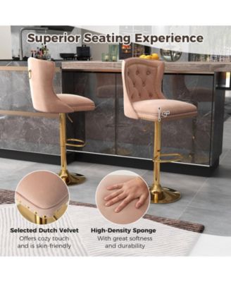 Set of 2 Bar Chairs with Footrest Electroplated Metal Base and Anti-Slip Ring