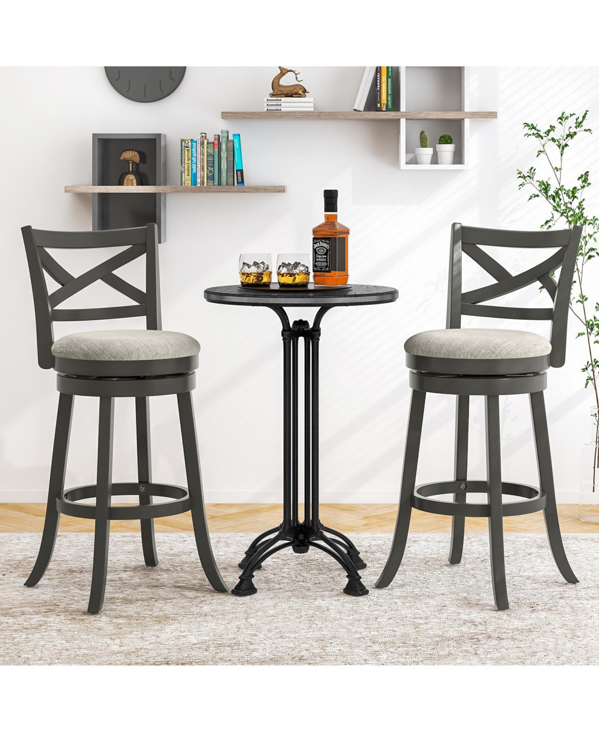 Gouun 31 Inch Swivel Bar Stools Set of 2 with Hollow Back and Soft-padded Seat-31 inches