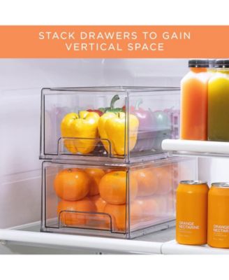 2 Pack Large Clear Stackable Pull-Out Drawers - Organization and Storage Containers for Kitchen, Pantry, Bathroom and More