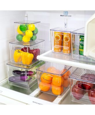 6 Piece Variety Pack Clear Acrylic Storage Bins with Handles and Lids - for Kitchen, Cabinet Organizer, Pantry & Refrigerator