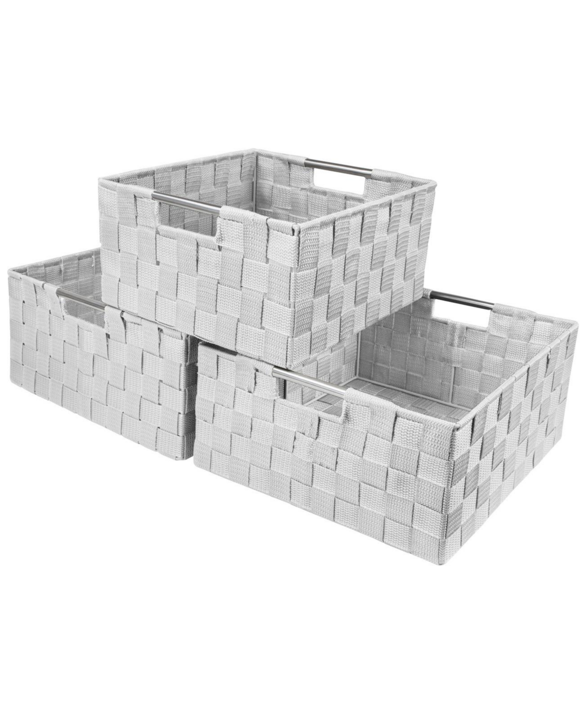 3 Piece Stackable Woven Basket Organizer Set with Built-In Carry Handles - Stylish Storage for any room in the household (Beige) - White