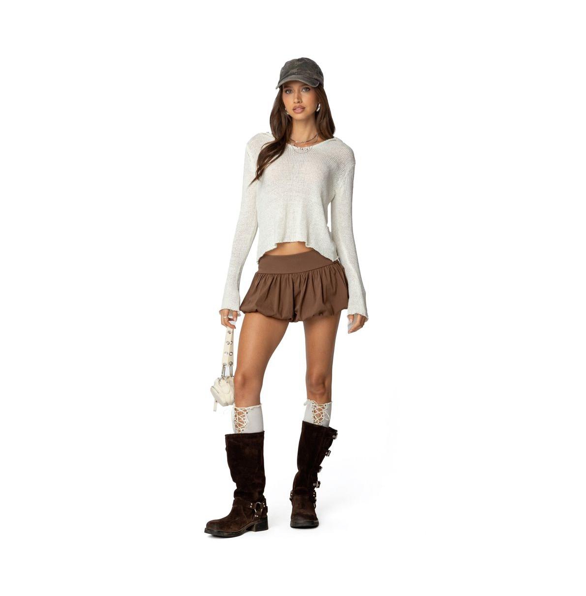 Edikted Women's Mai Hooded V Neck Sweater