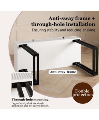 Vanity Desk with Mirror and Lights, Small Makeup Vanity with 2 Drawers, Modern Vanity Organizer with 3 Color Lights Adjustable Brightness, Dressing Table for Bedroom