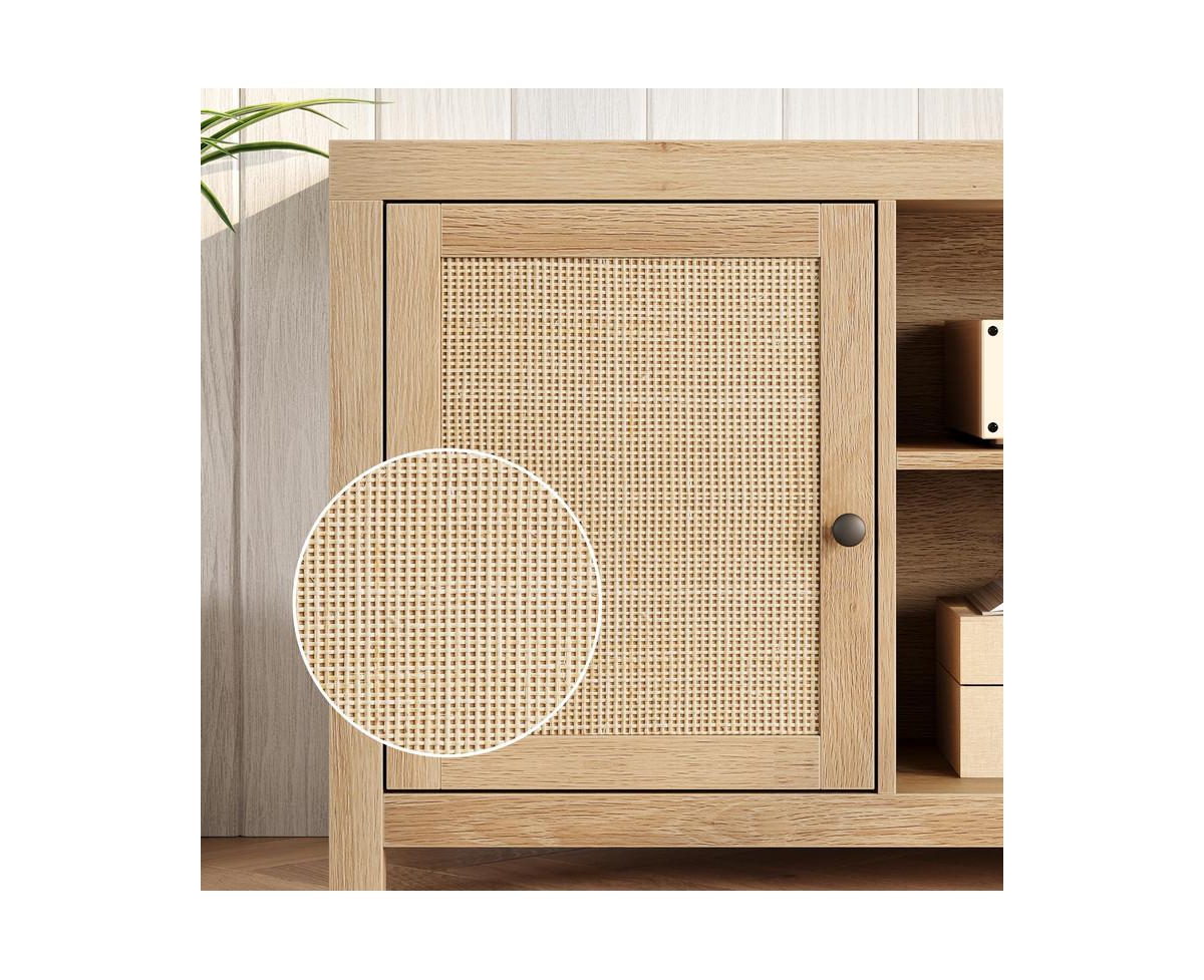 gaomon Boho Tv Stand for 75 Inch, Rattan Entertainment Center with 2-Tier Storage, Wooden Tv & Media Console Cabinet for Living Room Bedroom -k