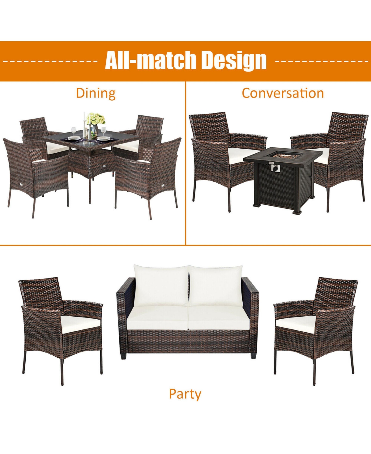 Gymax Patio 2PCS Rattan Arm Dining Chair Cushioned Sofa Furniture Brown