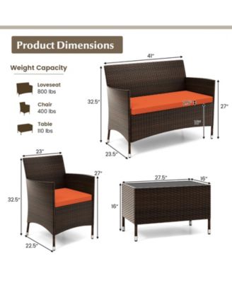 4 Pieces Comfortable Outdoor Rattan Sofa Set with Glass Table