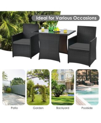3 Pieces Patio Rattan Furniture Set with Cushion and Sofa Armrest