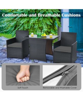 3 Pieces Patio Rattan Furniture Set with Cushion and Sofa Armrest