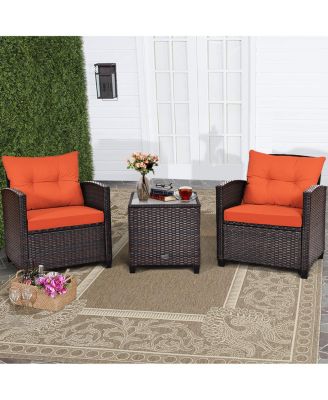 3 Pieces Rattan Patio Furniture Set with Washable Cushion