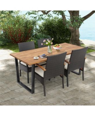 5 Pieces Patio Wicker Chair and Dining Table Set with 2 Inch Umbrella Hole