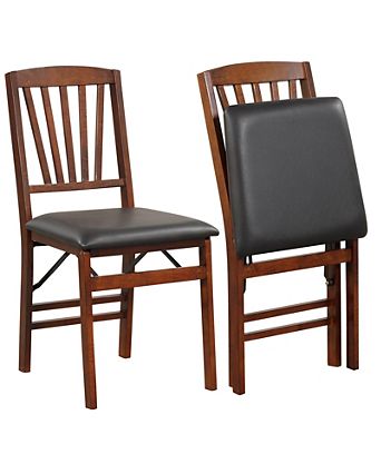 Set of 2 Folding Chairs with Padded Seat and Rubber Wood Frame