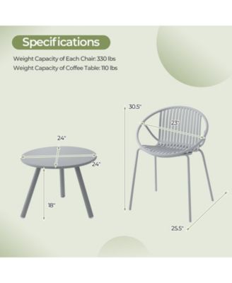 All Weather PP Patio Conversation Set with Round table and 2 Chairs