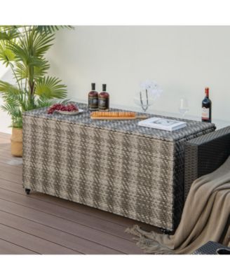 96 Gallon PE Wicker Outdoor Storage Box with 4 Wheels