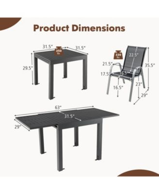Outdoor Dining Table Set with Extendable Aluminum Table and 4 Stackable Chairs
