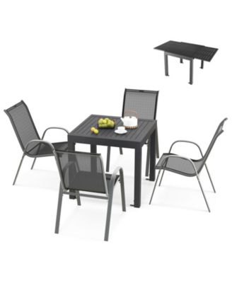Outdoor Dining Table Set with Extendable Aluminum Table and 4 Stackable Chairs