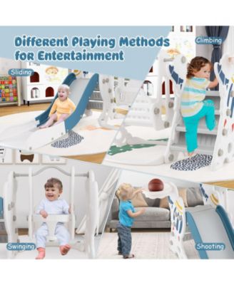 4-in-1 Kids Slide and Swing Set with Basketball Hoop