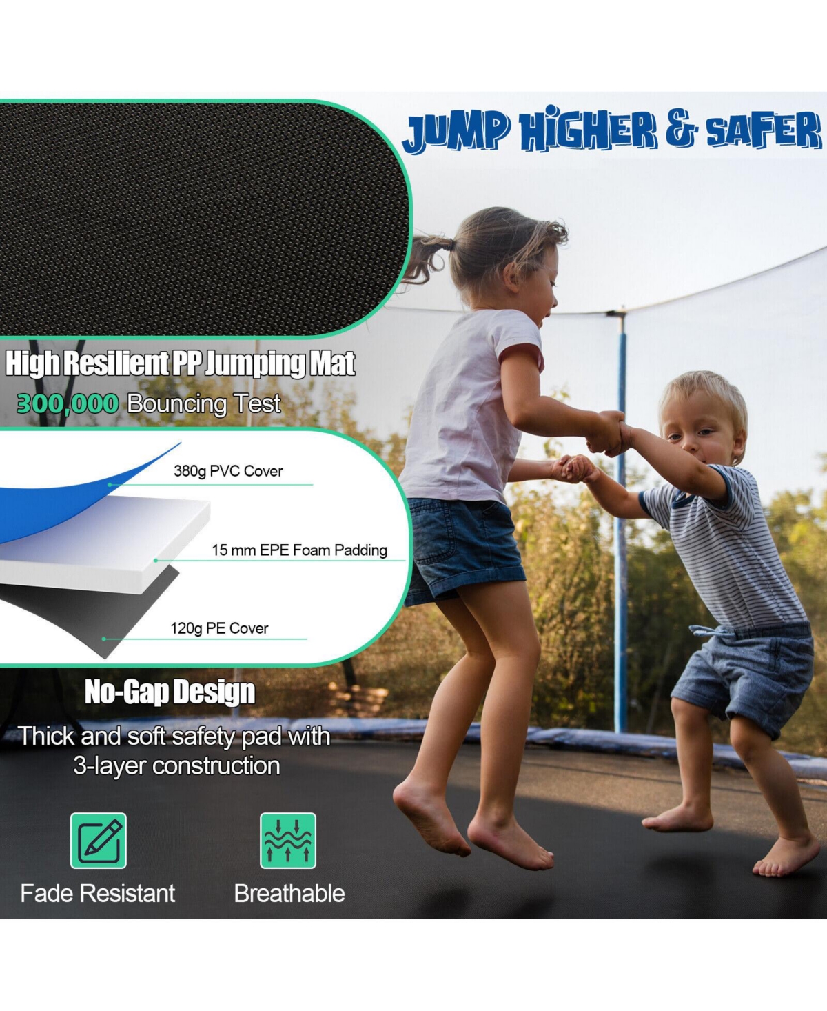 Gouun 16 Feet Outdoor Recreational Trampoline with Ladder and Enclosure Net