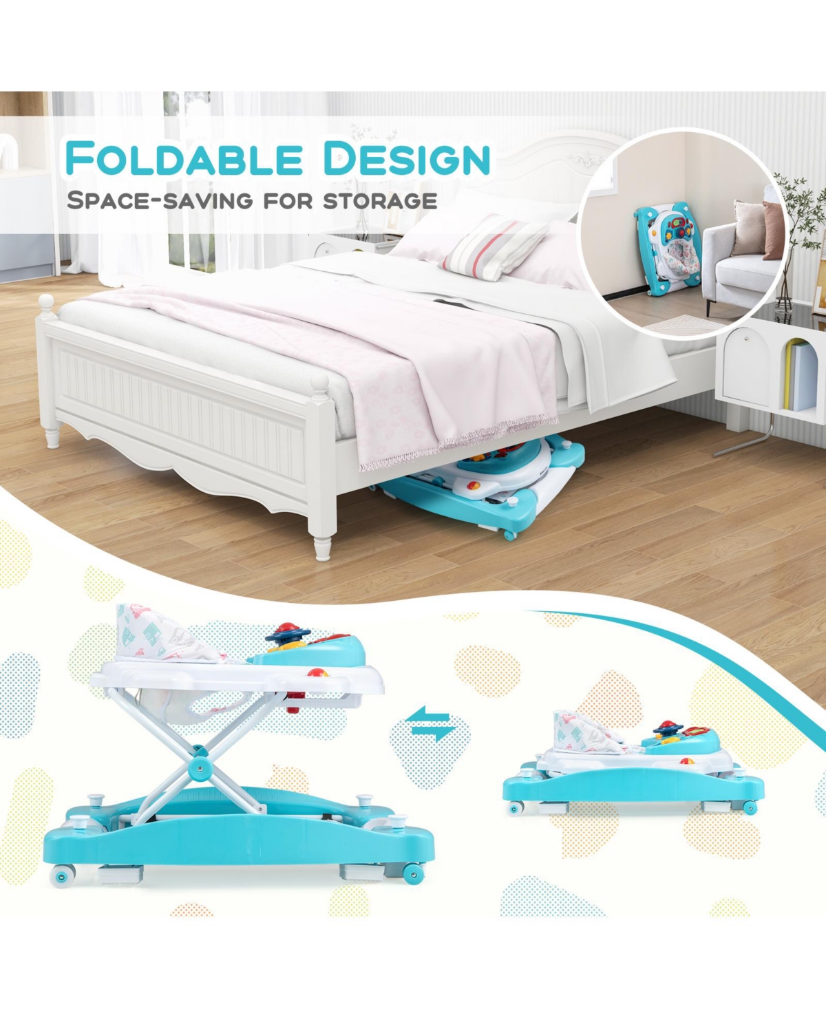 Gouun 6 in 1 Foldable Baby Walker with Adjustable Height