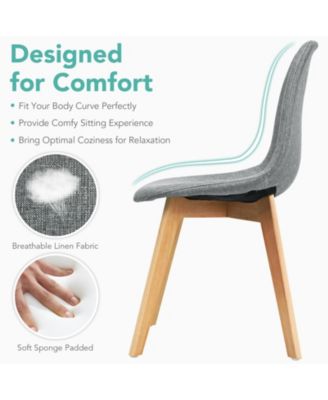 4 Pieces Modern Dining Chair Set with Wood Legs and Fabric Cushion Seat