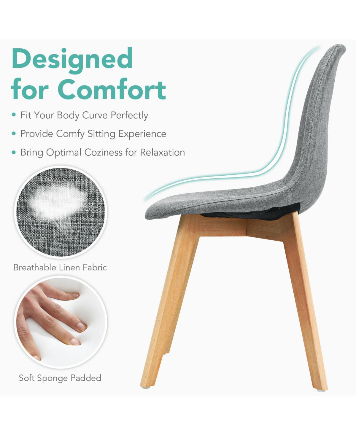 Gouun 4 Pieces Modern Dining Chair Set with Wood Legs and Fabric Cushion Seat