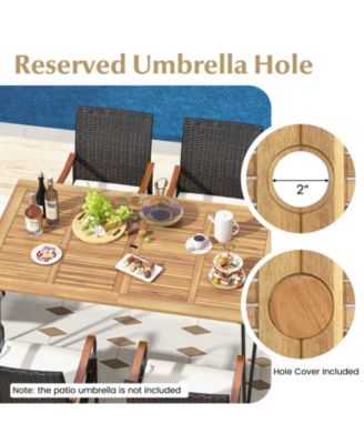 7 Pieces Patio Dining Set with Rattan Armchairs Soft Cushions 2" Umbrella Hole