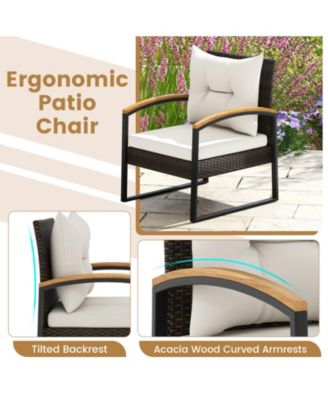 3 Piece Patio Conversation Set with Solid Acacia Wood Armrests and Tabletop