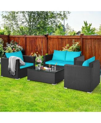 4Pcs Patio Rattan Cushioned Furniture Set