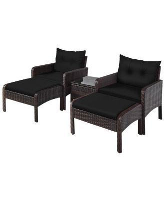 5 Pieces Patio Rattan Sofa Ottoman Furniture Set with Cushions