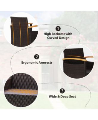 3 Pieces Patio Rattan Furniture Set with Removable Cushions