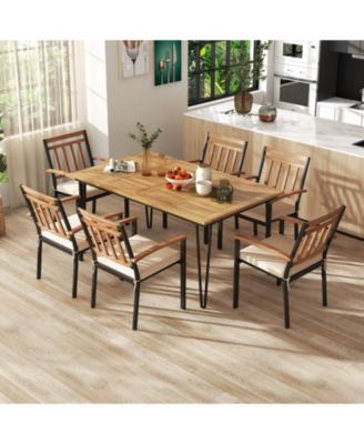 63 Inch Rectangular Outdoor Dining Table for 6 People with Acacia Wood Tabletop and Umbrella Hole-63 inches