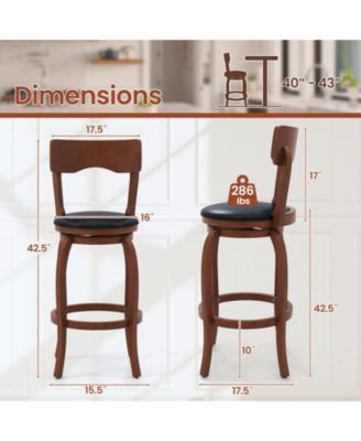 Swivel Bar Stools Set of 2 with Rubber Wood Frame and Upholstered Seat-29 Inch