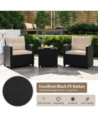 3 Pieces Patio Furniture Set with Tempered Glass Table-Off