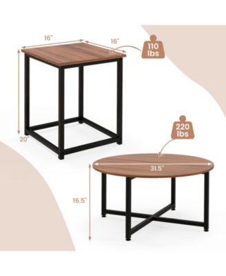 3-Piece Table Set Round Table and 2PCS Square End Tables