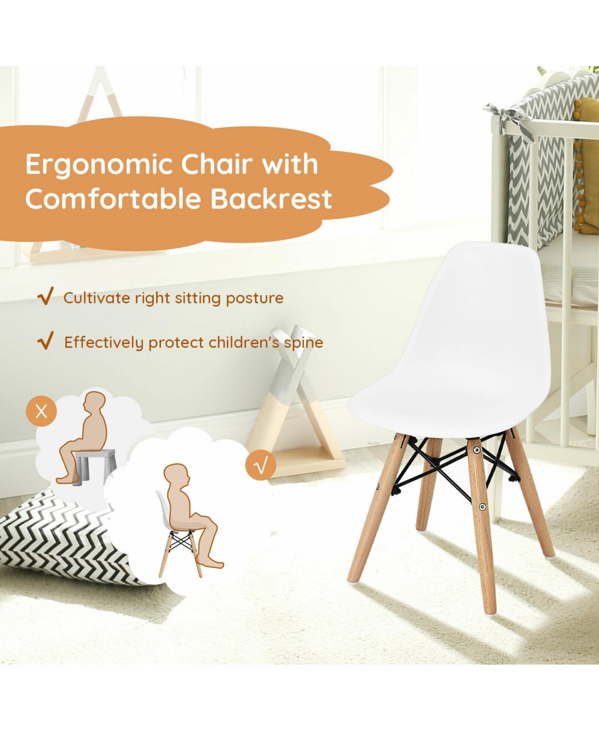 Gouun 4 Pcs Children Chair Set Medieval Style Dining Chairs with Wood Legs