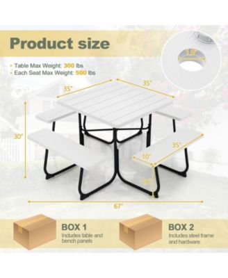 Outdoor Picnic Table with 4 Benches and Umbrella Hole