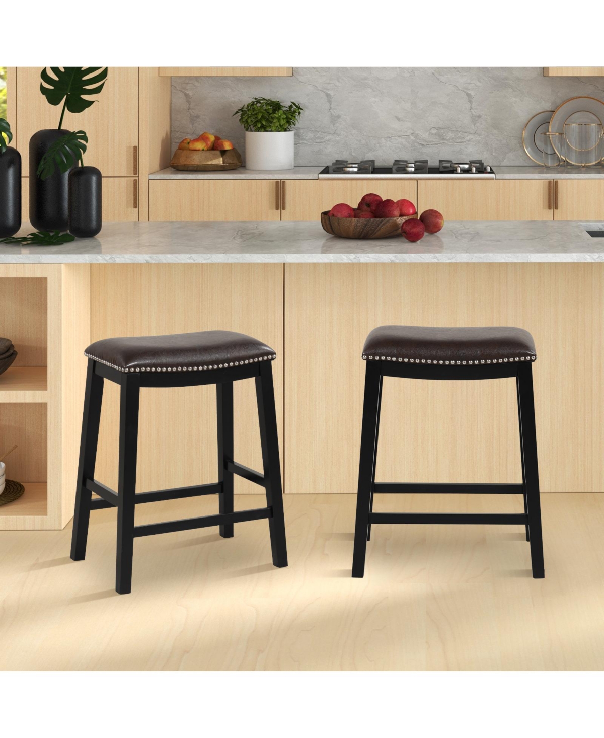 Gouun 26 Inch Counter Height Bar Stool Set of 2 with Upholstered Seat
