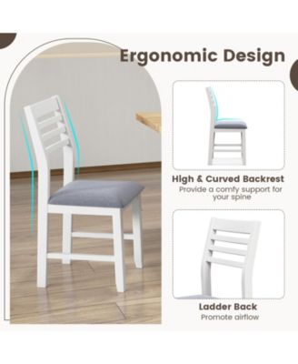 Wooden Dining Chair Set of 2 with Rubber Wood Frame and Padded Cushion