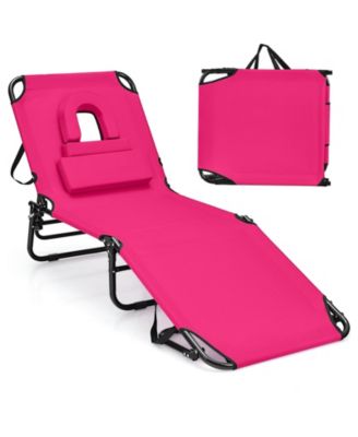 Beach Chaise Lounge Chair with Face Hole and Removable Pillow