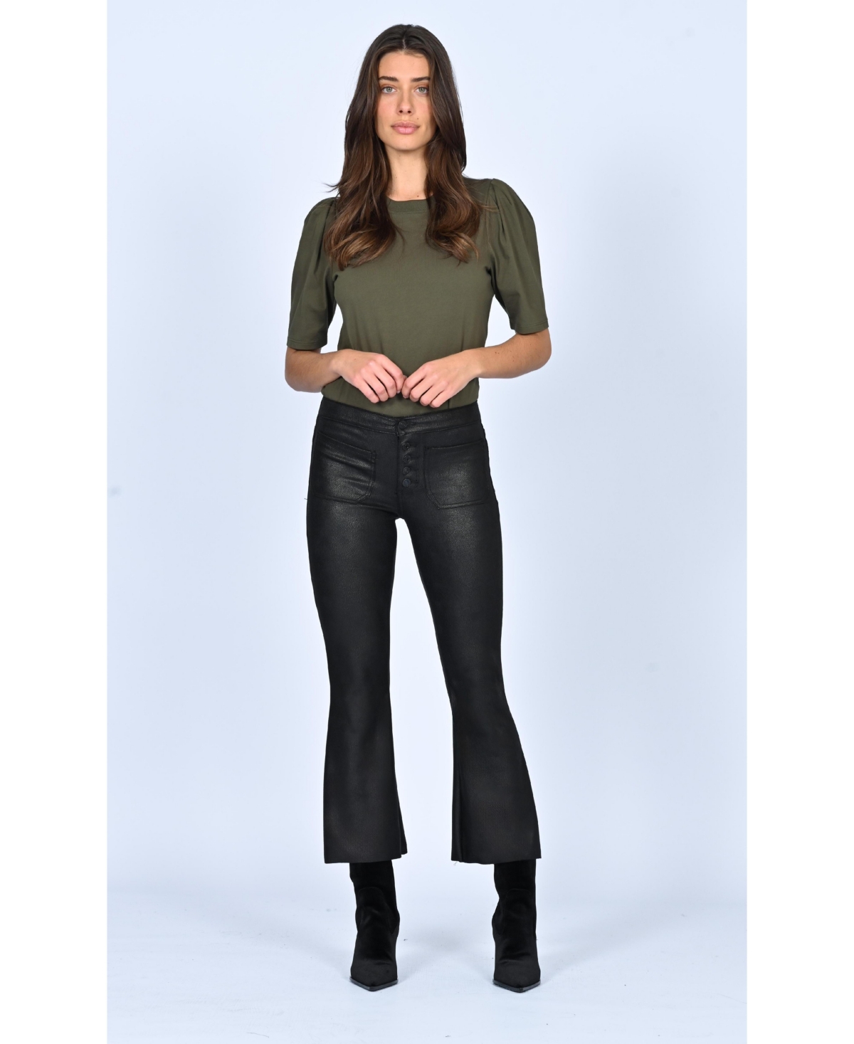 Orchid Denim Women's Angelina Patch Pocket Crop Flare Jean - Black