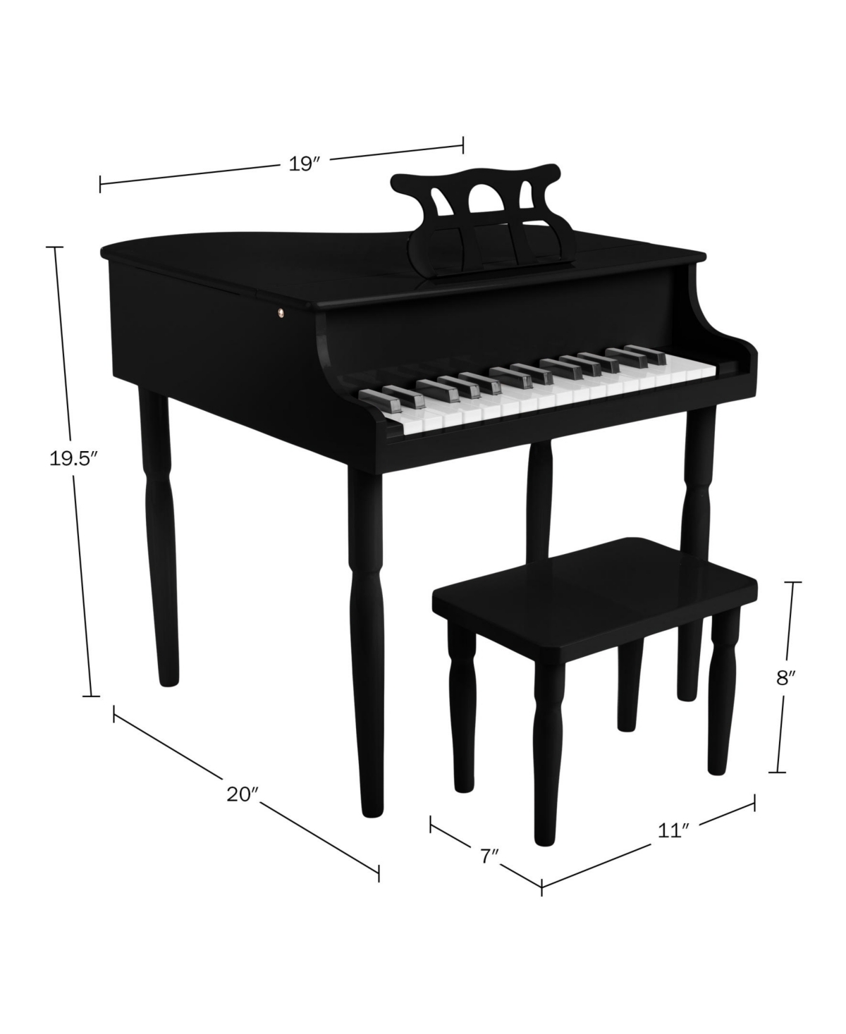Trademark Global Hey Play 30 Key Kids Piano With Bench In Black