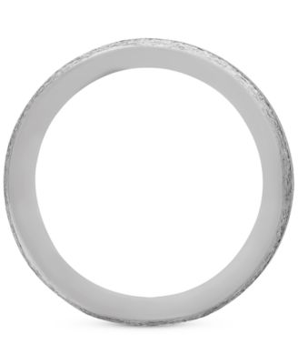 Men's Bark & Brushed Finish Wedding Band in Sterling Silver & Black Rhodium-Plate