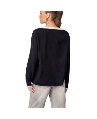 Women's Contrast V Neck Knit Sweater