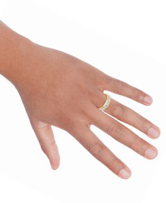 Men's Two-Tone Low Dome Textured Wedding Band in Sterling Silver & 18k Gold-Plate