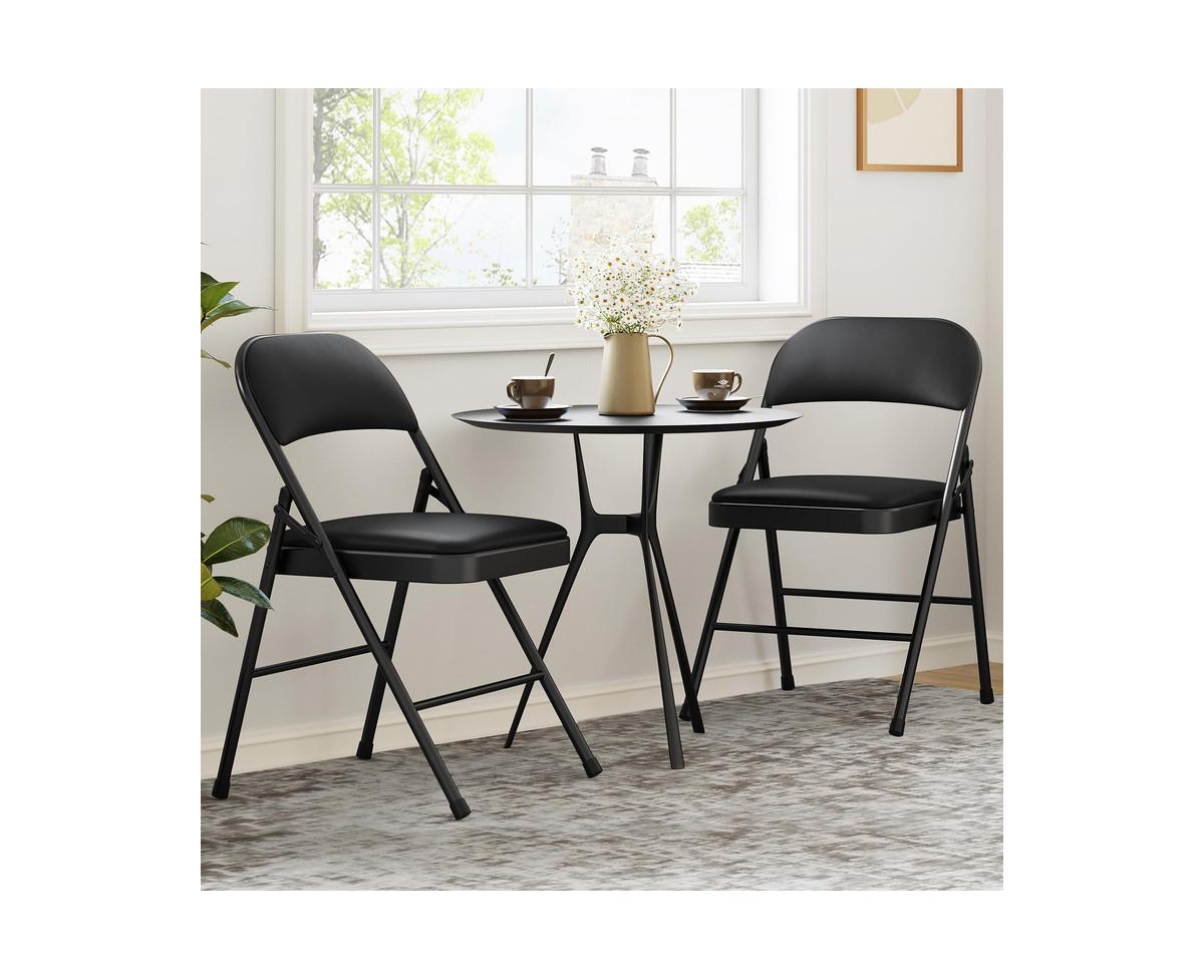 4 Pack Folding Chairs With Padded Cushion and Back, Folding Chairs for Outside, Foldable Chairs With Metal Frame Hold Up to 350 Lbs, Metal Chairs for