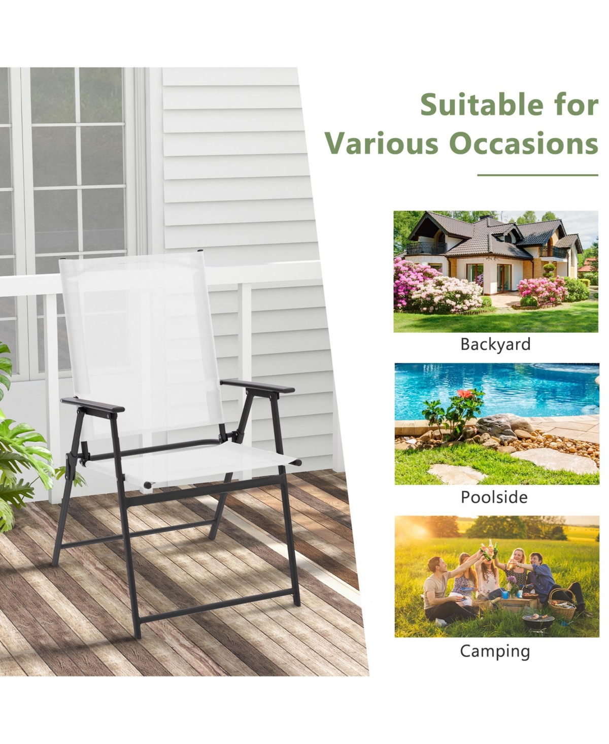 Gymax Set of 4 Patio Portable Metal Folding Chairs Dining Chair Set White - White + gray