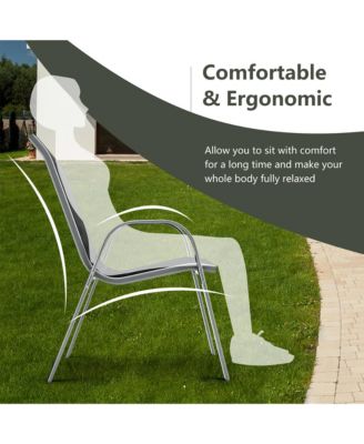 4PCS Patio Stacking Dining Chairs w/ Curved Armrests & Breathable Seat Fabric