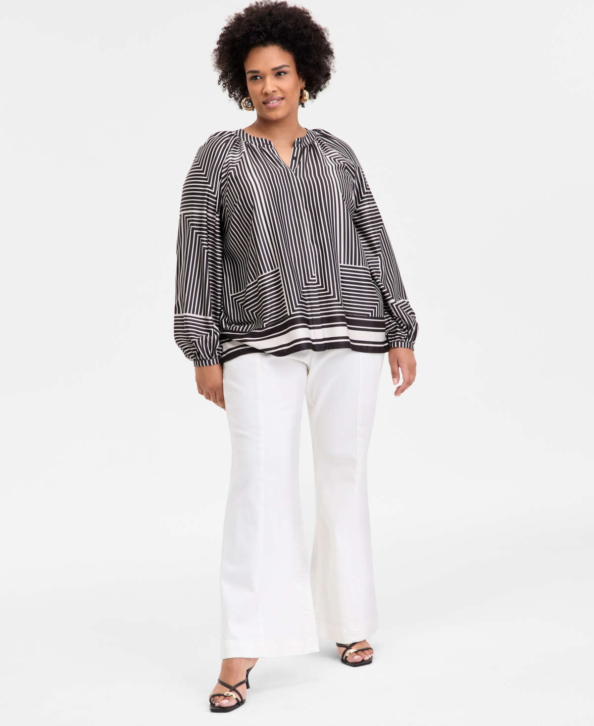 INC INTERNATIONAL CONCEPTS INC PLUS SIZE PRINTED BLOUSON-SLEEVE BLOUSE, EXCLUSIVELY AT MACY'S 