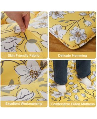 Japanese Floor Mattress, Twin Size Futon Mattress, Thick Tatami Roll-Up Mattress for Camping & Guest Room, Yellow Flower Design